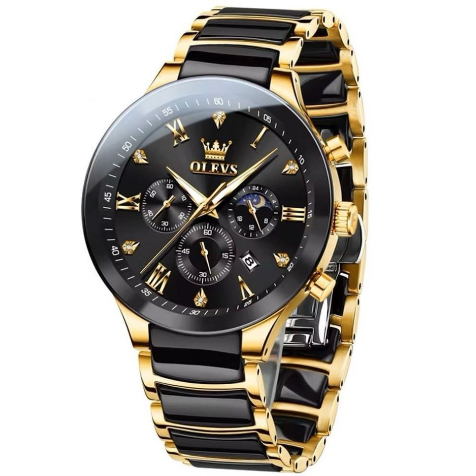 Tidy Quarzuhr Herren Chronograph Uhr mit Keramikband BiColor von Tidy