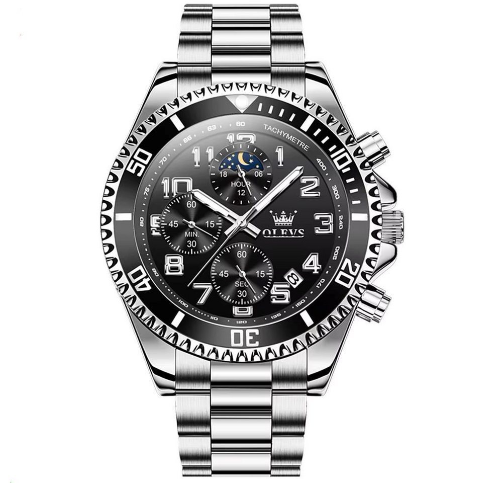 Tidy Quarzuhr Herren Chronograph Uhr mit Tag Nacht Anzeige Edelstahl Armband von Tidy