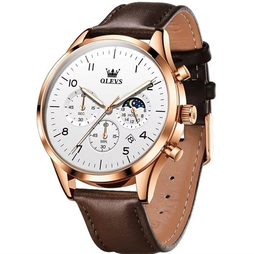 Tidy Quarzuhr Herren Chronograph Uhr mit Tag & Nacht Anzeige, Lederarmband von Tidy