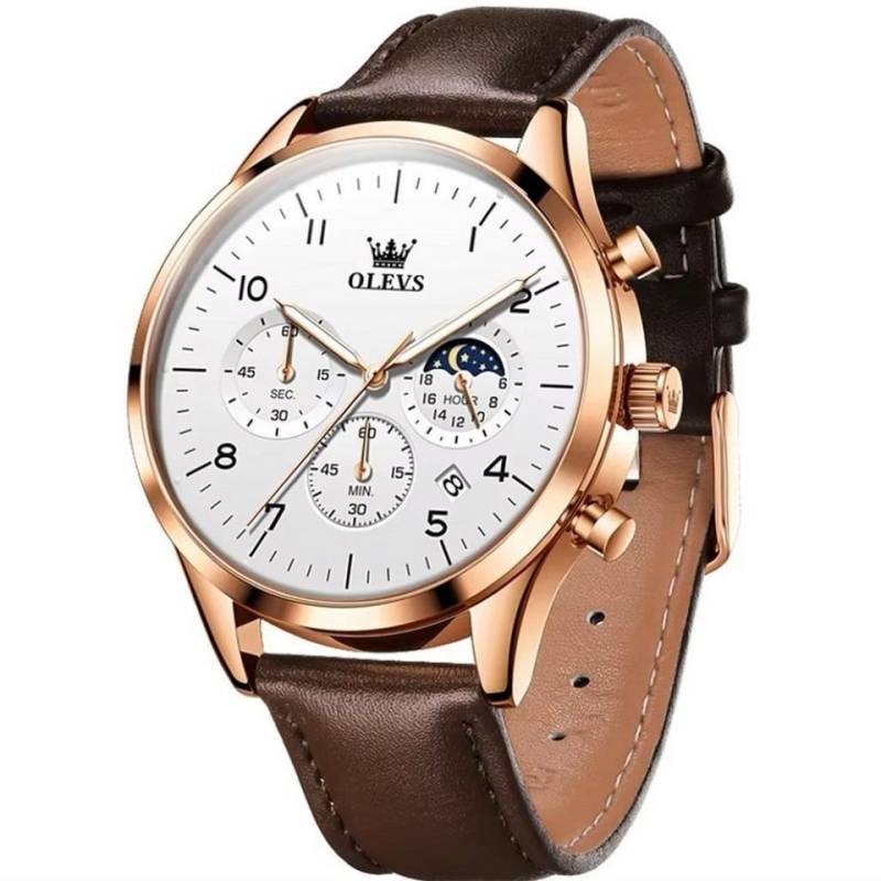 Tidy Quarzuhr Herren Chronograph Uhr mit Tag & Nacht Anzeige, Lederarmband von Tidy