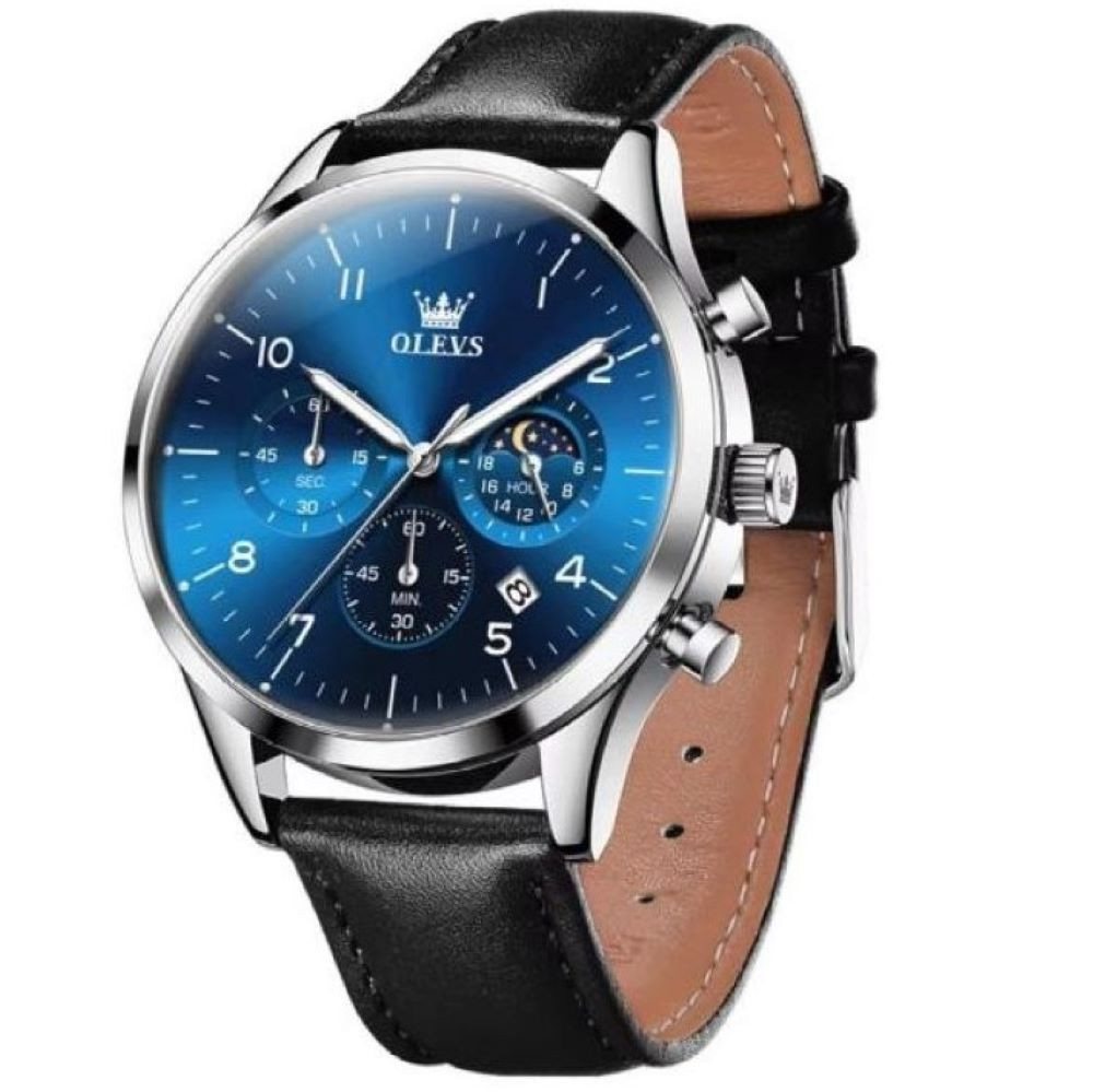 Tidy Quarzuhr Herren Chronograph Uhr mit Tag & Nacht Anzeige, Lederarmband von Tidy