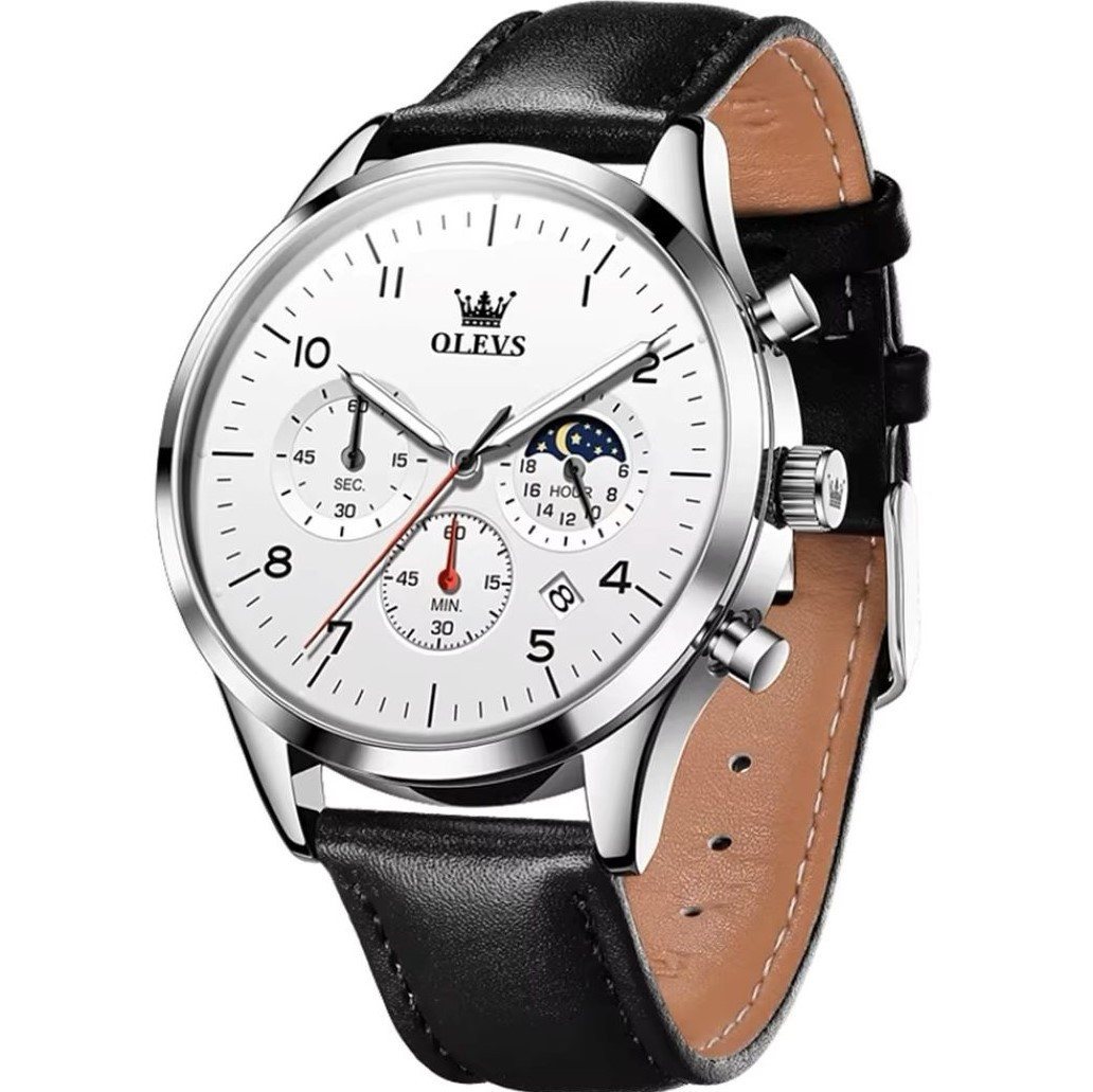 Tidy Quarzuhr Herren Chronograph Uhr mit Tag & Nacht Anzeige, Lederarmband von Tidy