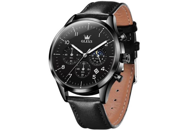 Tidy Quarzuhr Herren Chronograph Uhr mit Tag & Nacht Anzeige, Lederarmband von Tidy