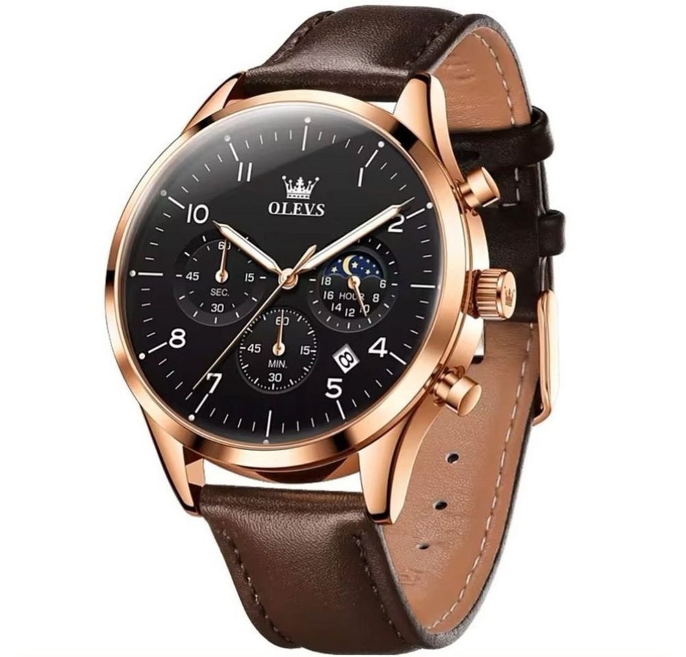 Tidy Quarzuhr Herren Chronograph Uhr mit Tag & Nacht Anzeige, Lederarmband von Tidy
