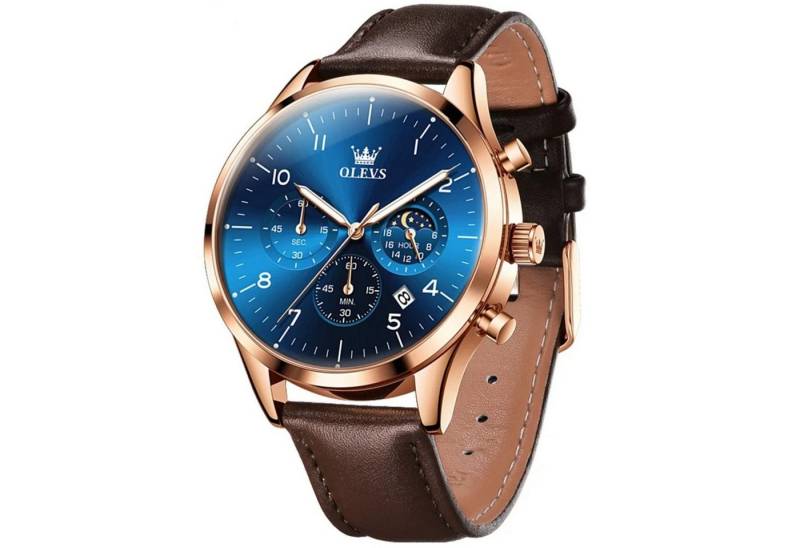Tidy Quarzuhr Herren Chronograph Uhr mit Tag & Nacht Anzeige, Lederarmband von Tidy