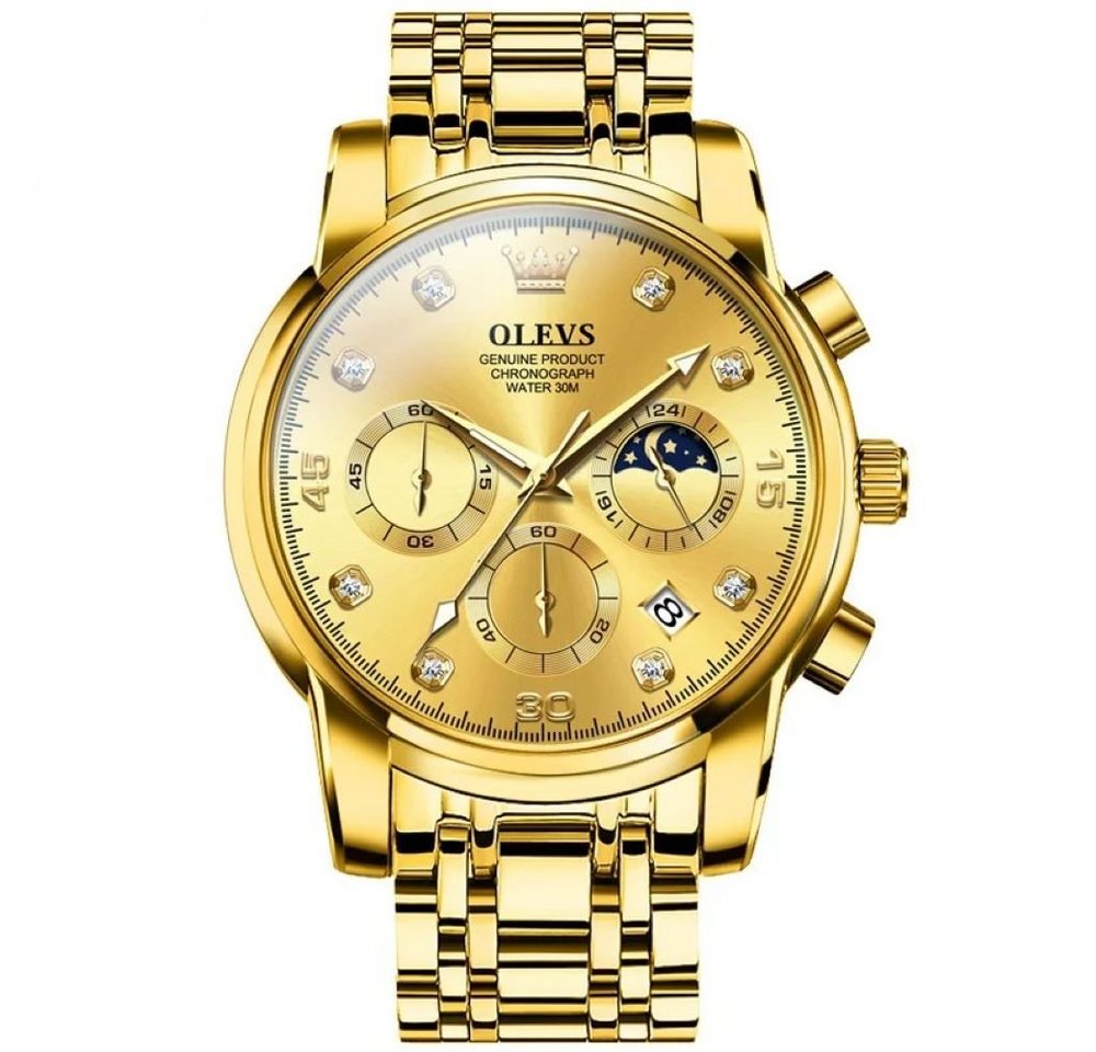 Tidy Quarzuhr Herren-Gold Chronograph mit Tag-Nacht-Anzeige von Tidy
