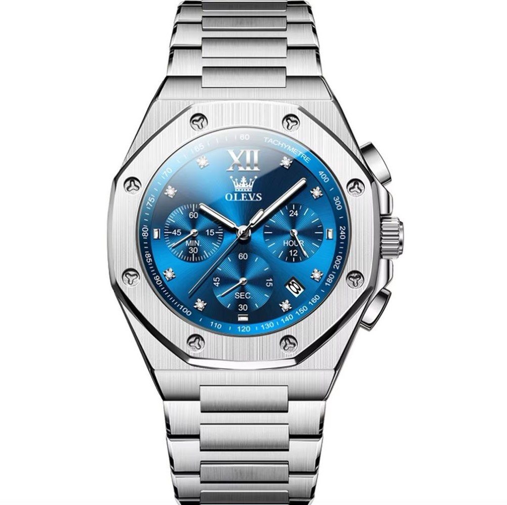 Tidy Quarzuhr Herrenuhr Chrono Achtkant-Design Blau von Tidy