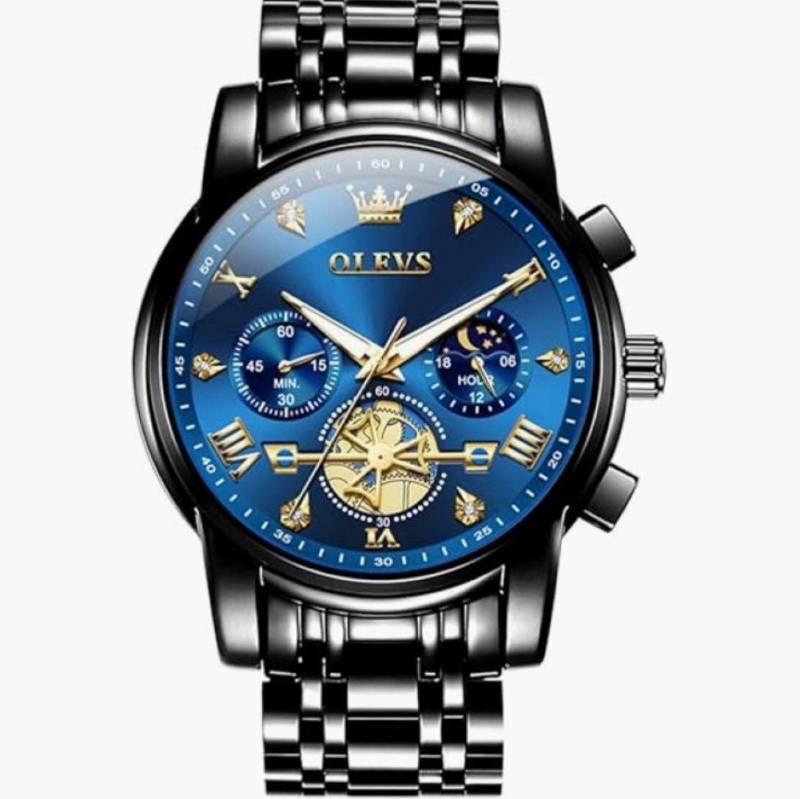 Tidy Quarzuhr Herrenuhr Chronograph – Luxuriöses Schwarz /Blau Design von Tidy