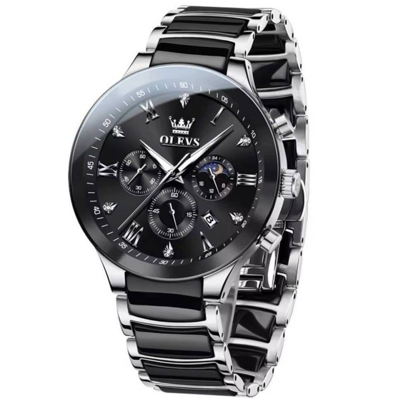 Tidy Quarzuhr Herrenuhr Chronograph mit Keramikarmband Bi Color von Tidy