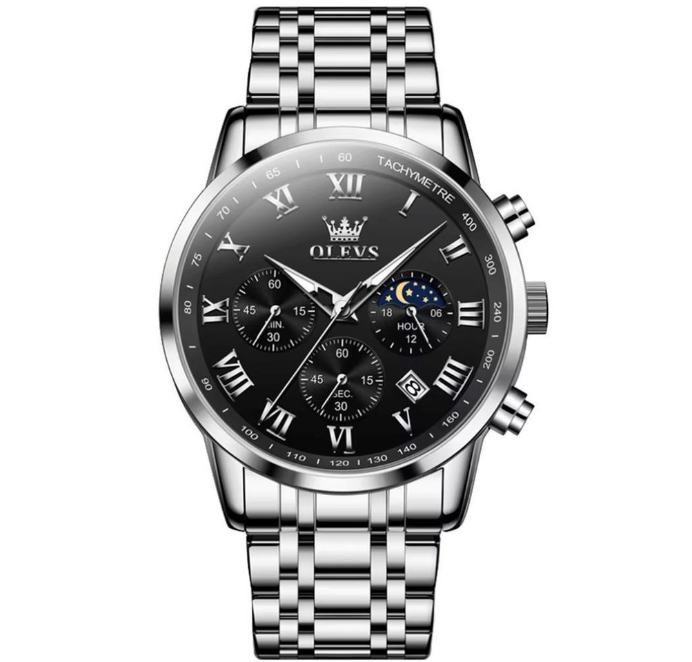 Tidy Quarzuhr Herrenuhr Chronograph mit Tag-Nacht Anzeige und Edelstahlarmband von Tidy