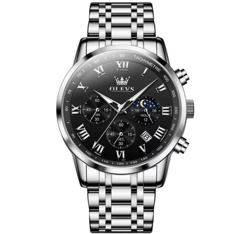 Tidy Quarzuhr Herrenuhr Chronograph mit Tag-Nacht Anzeige und Edelstahlarmband von Tidy