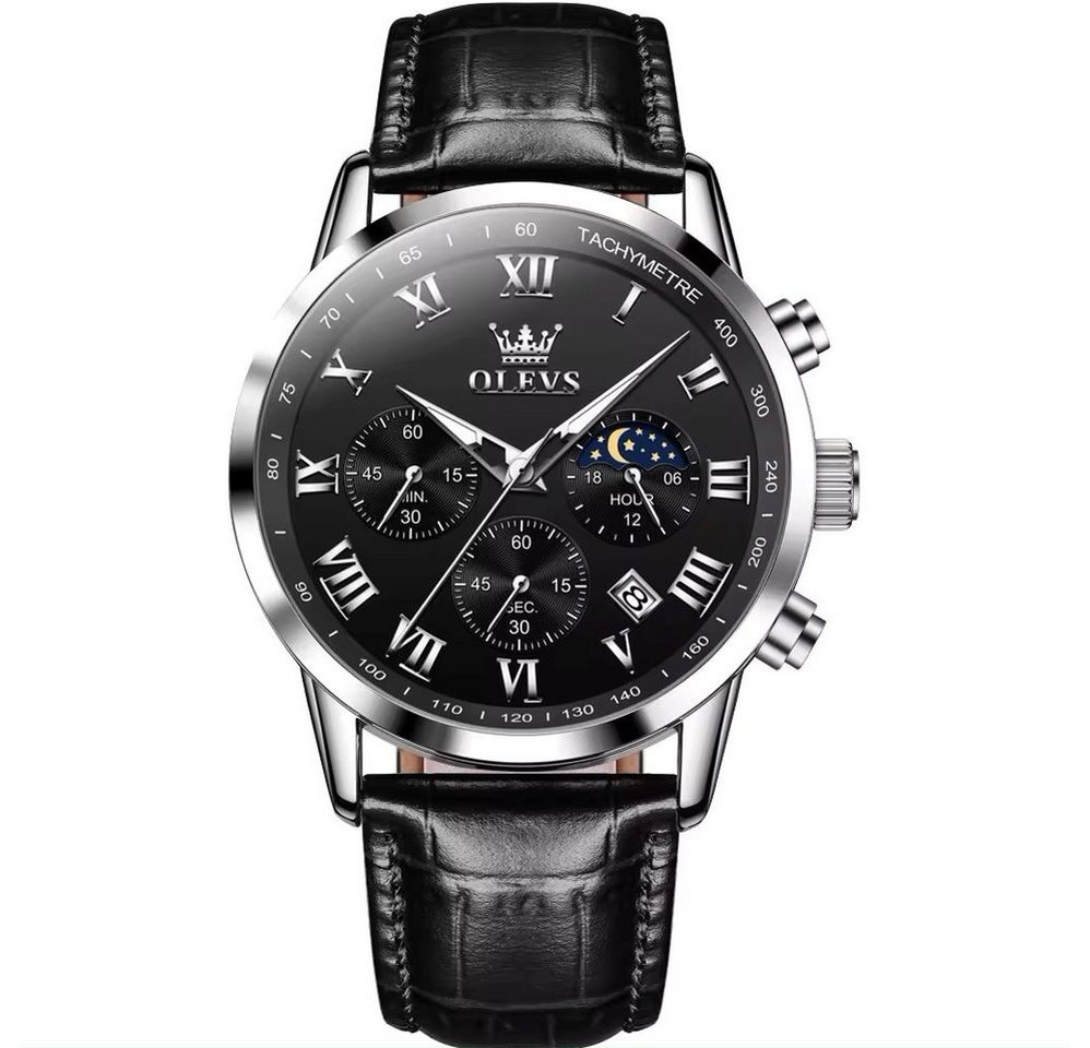 Tidy Quarzuhr Herrenuhr Chronograph mit Tag & Nacht Anzeige – Schwarz Lederband von Tidy