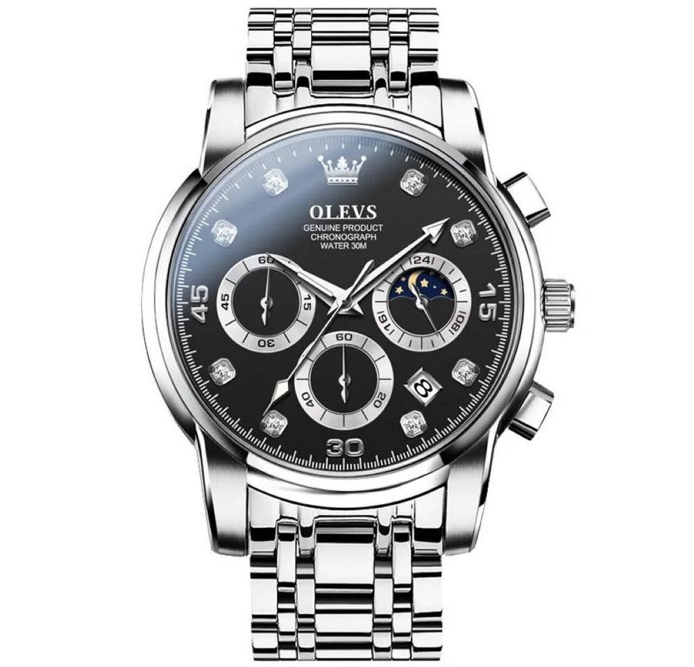 Tidy Quarzuhr Herrenuhr Silber/Schwarz Chronograph Sportlich Edelstahl von Tidy
