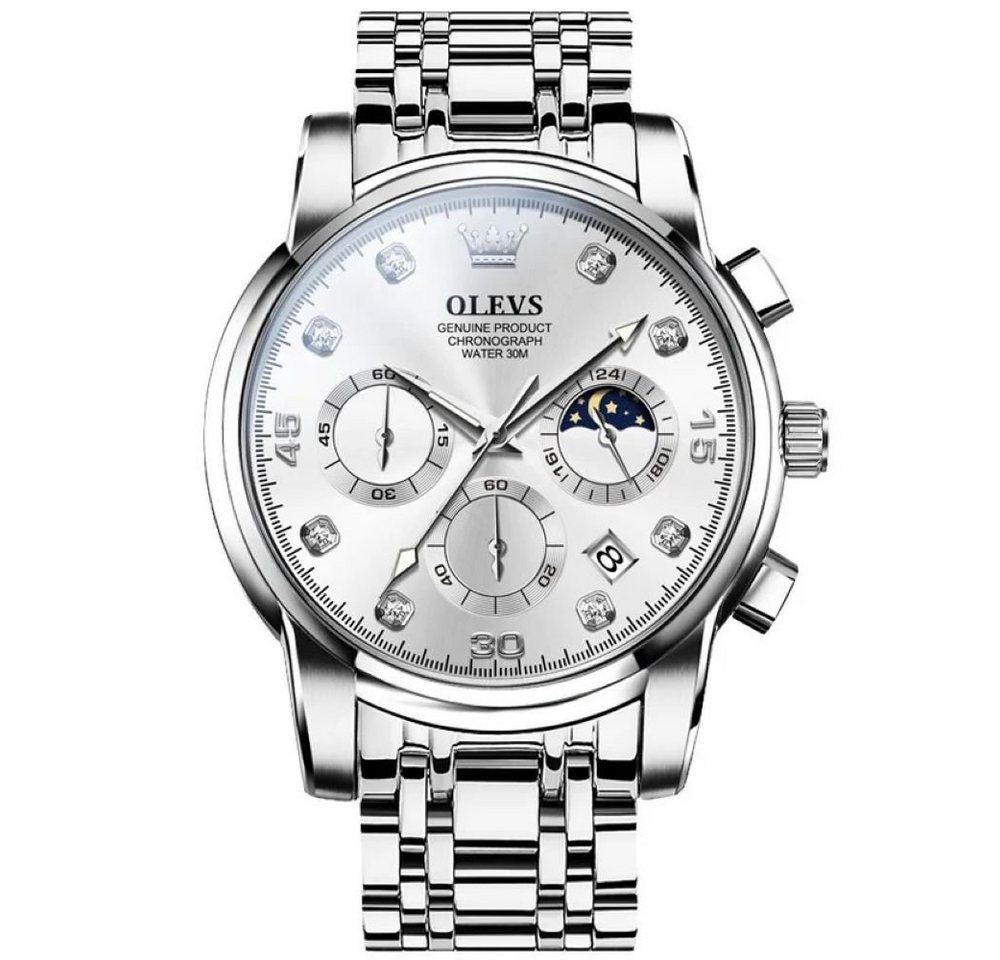 Tidy Quarzuhr Herrenuhr Silber/Silber Chronograph Sportlich Edelstahl von Tidy