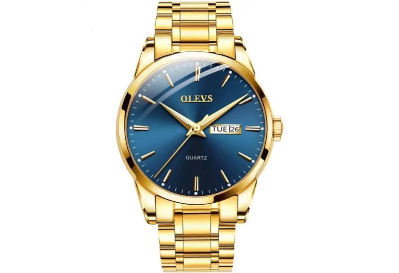 Tidy Quarzuhr Herrenuhr – Stilvolle Uhr mit blauem Zifferblatt Goldfarben von Tidy