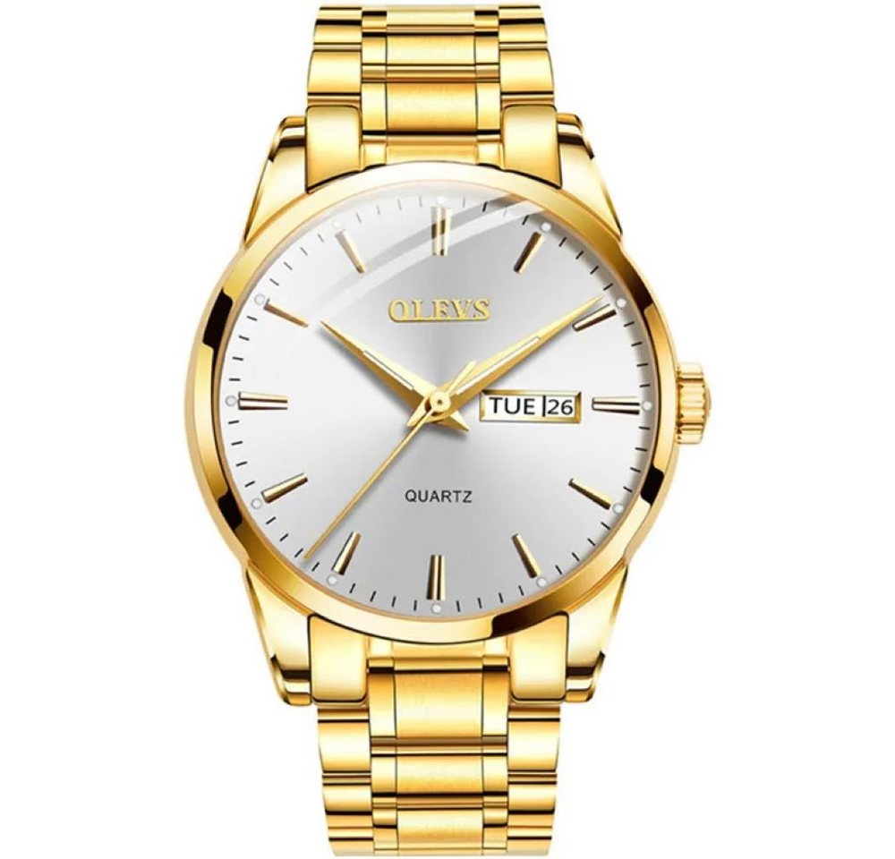 Tidy Quarzuhr Herrenuhr – Stilvolle Uhr mit weißem Zifferblatt Goldfarben von Tidy