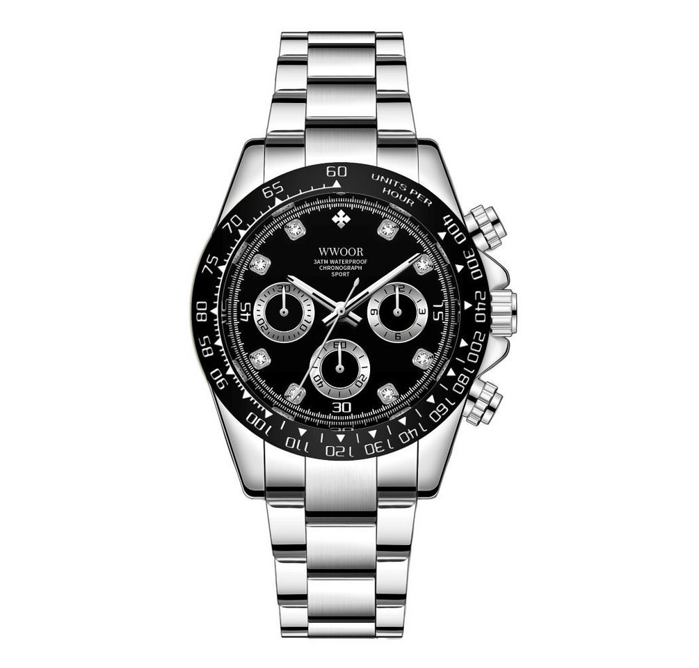 Tidy Quarzuhr WWOOR Herren-Armbanduhr, Chronograph, Edelstahl, Silber /Schwarz 8849-Sis von Tidy