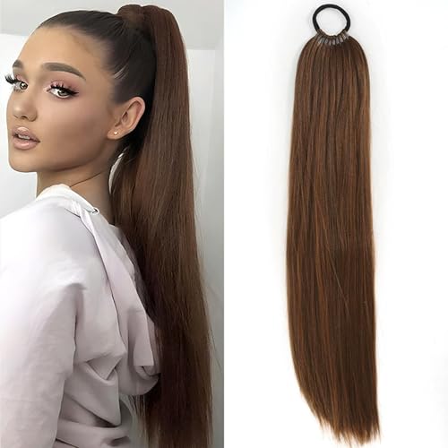 Echthaar Zopf,Zopf Extension für Damen,Pferdeschwanz Haarteil 60 Cm Lang,Extensions Echthaar Pferdeschwanz mit Kordelzug, Für Täglichen Gebrauch Und Spezielle Anlässe(Hellbraun) von TidySphere