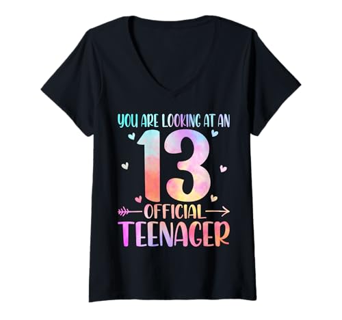 Damen You Are Looking at An Official Teenager 13th Birthday Party T-Shirt mit V-Ausschnitt von Tie Dye 13th Birthday Gifts Co.