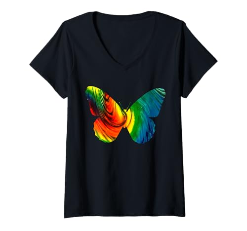 Damen Batik-Schmetterling T-Shirt mit V-Ausschnitt Damen Batik-Schmetterling T-Shirt mit V-Ausschnitt von Tie Dye Butterfly Designs