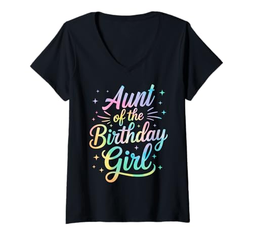 Damen Tante des Geburtstags Batikfärbung, bunt, passende Familie T-Shirt mit V-Ausschnitt Damen Tante des Geburtstags Batikfärbung, bunt, passende Familie T-Shirt mit V-Ausschnitt von Tie Dye Matching Family Outfit Squad Birthday Girl