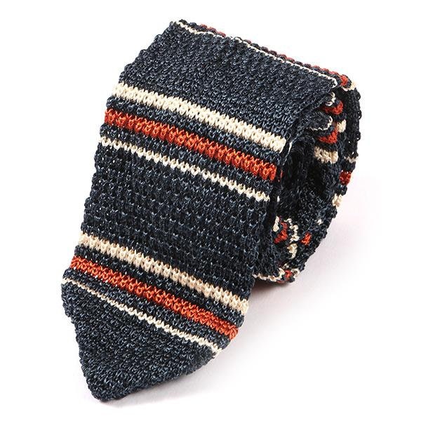 Blaue Marl Und Orange Gestreifte Seide Spitze Gestrickte Krawatte 6, 5cm von TieDoctorUK