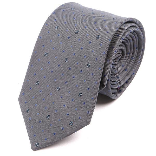 Herren Krawatte, Grau & Blau Muster Bedruckte Seidenkrawatte 7, 5cm von TieDoctorUK