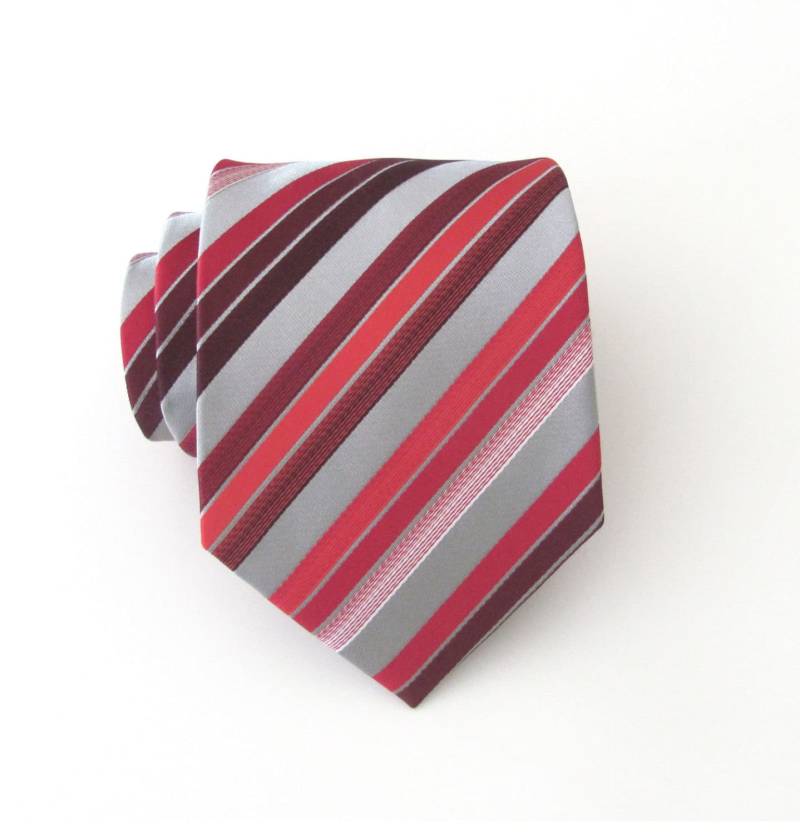 Herren Krawatten Silber Grau Rot Kastanienbraun Streifen Krawatte von TieObsessed