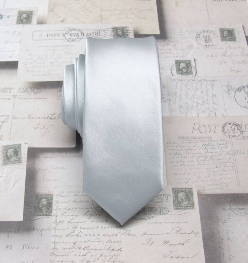 Herren Krawatten Silber Krawatte Dünne Mit Passenden Tasche Quadrat Taschentuch Set von TieObsessed