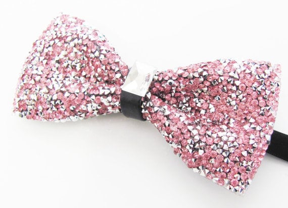 Herren Kristall Fliege Perlen Rosa Und Silber Verstellbare Vorgebundene von TieObsessed