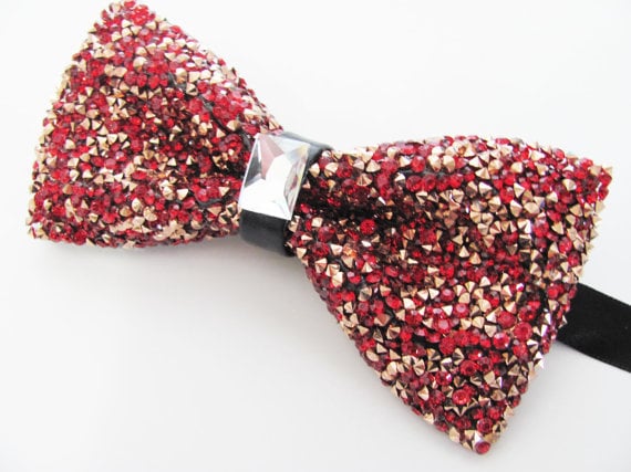 Herren Kristall Fliege Perlen Rot Und Gold Verstellbare Vorgebundene von TieObsessed