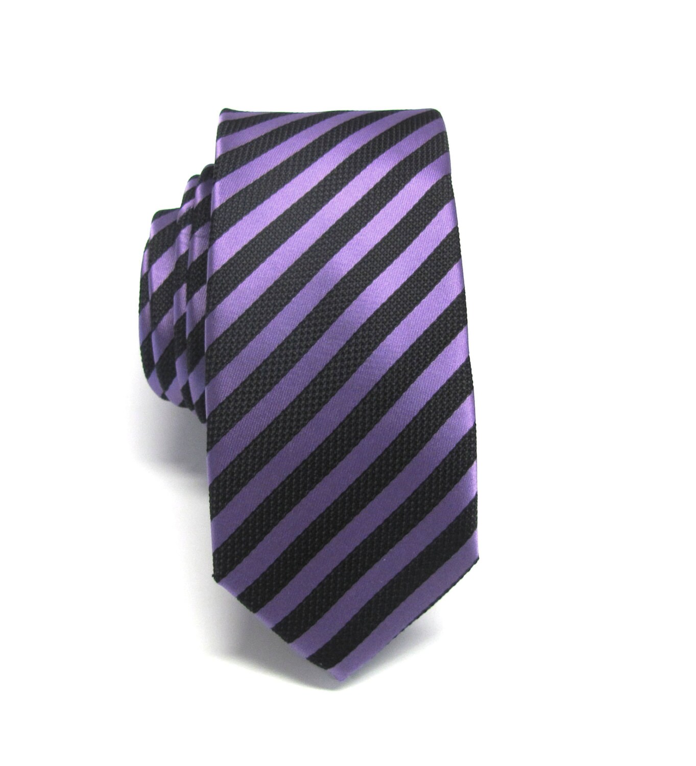 Herren Slim Krawatte Lila Und Schwarz Streifen Skinny von TieObsessed