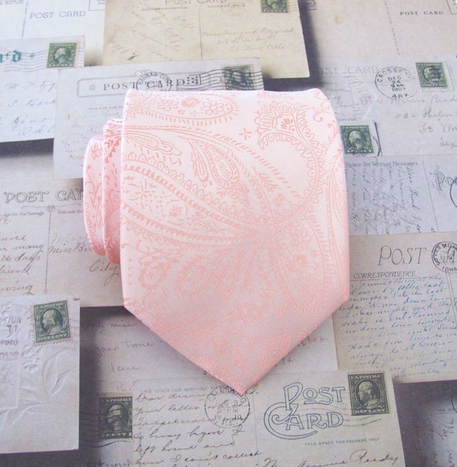 Herrenkrawatte Pfirsichkrawatte Pfirsich Paisley Mit Passendem Einstecktuch Option von TieObsessed