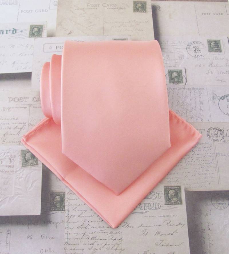 Koralle Pfirsich Lachs Herren Krawatte Einstecktuch Option von TieObsessed