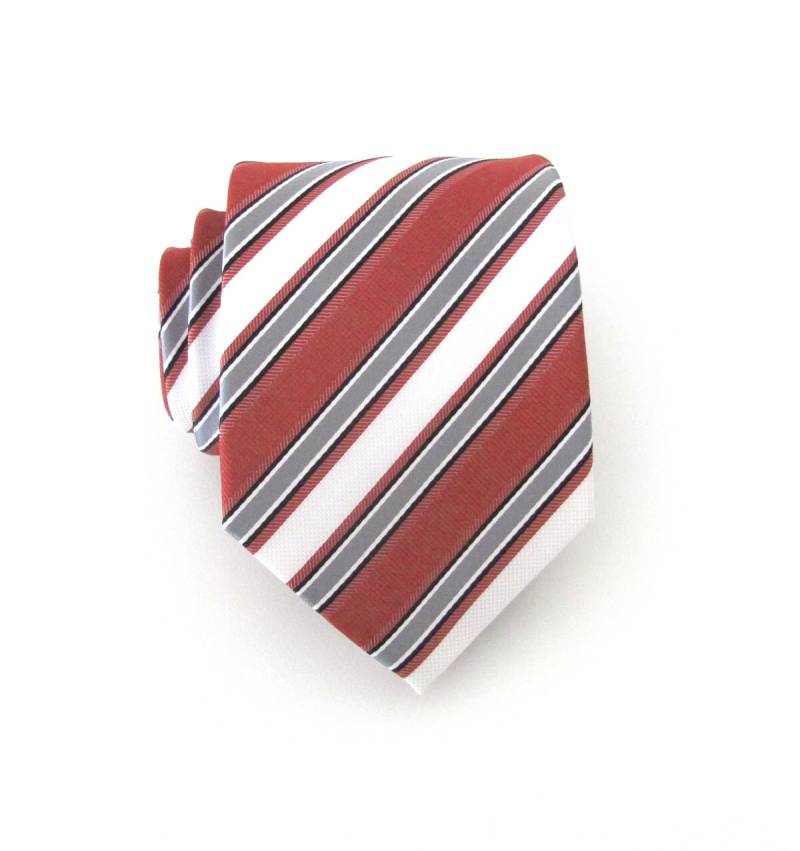 Krawatte Rost Rot Grau Weiß Streifen von TieObsessed