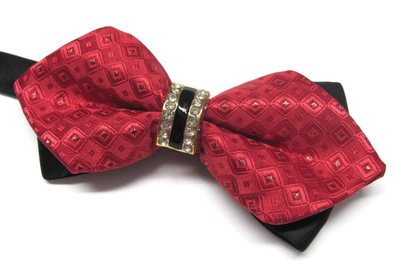 Mens Bowtie Red Ordentliche Muster Jeweled Crystal Center Knot Mit Schwarzem Einstecktuch Option von TieObsessed