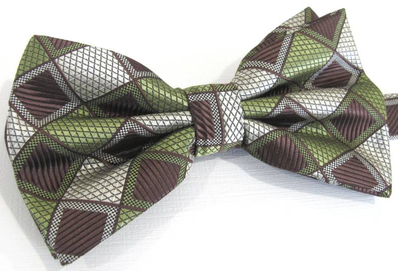 Sale Herren Fliegen. Grün Silber Braun Kariert Dame Fliege. Mit Passendem Einstecktuch von TieObsessed