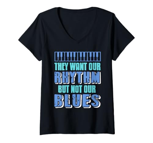 Damen Sie Wollen Unser Rhythmus Nicht Unsere Blues T-Shirt mit V-Ausschnitt Damen Sie Wollen Unser Rhythmus Nicht Unsere Blues T-Shirt mit V-Ausschnitt von Tiefer Blues Kommentar Für Musiker