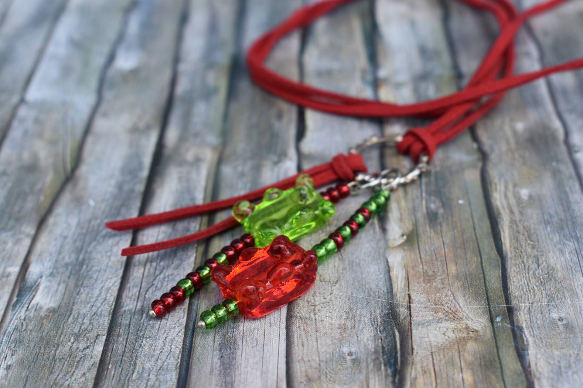 Kette/Halskette Glasperlenkette Lange "Glas-Bären' von TiefseeKirsche