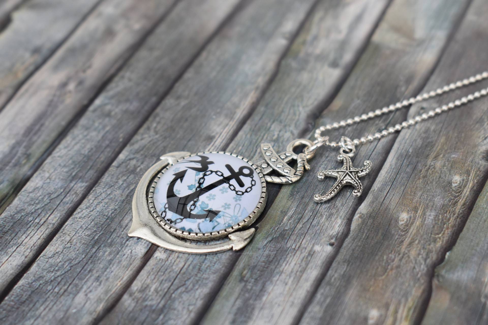 Kette/Halskette Maritime Anker Ankerkette "Anker-Medaillon Mit Seestern' von TiefseeKirsche