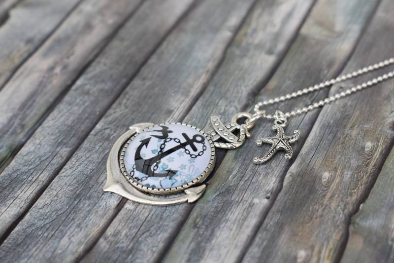 Kette/Halskette Maritime Anker Ankerkette "Anker-Medaillon Mit Seestern' von TiefseeKirsche