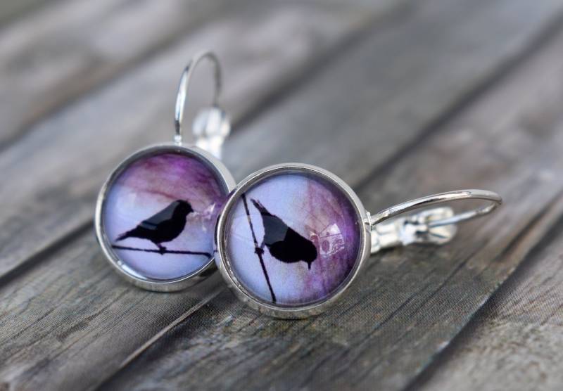 Ohrringe/Cabochonohrringe Ohrschmuck "Vogel Im Sonnenuntergang' von TiefseeKirsche