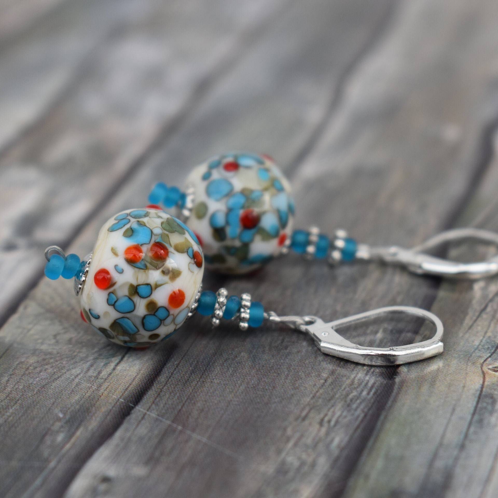 Ohrringe/Glasperlenohrringe Hängeohrringe Ohrschmuck "Türkis-Rot Getupft' Ohrringe/Glasperlenohrringe Hängeohrringe Ohrschmuck "Türkis-Rot Getupft' von TiefseeKirsche