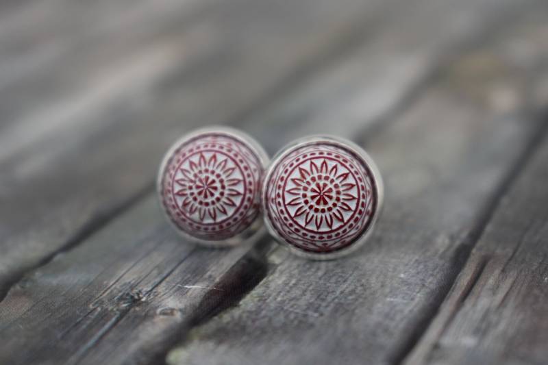 Ohrstecker/Ohrringe Ohrschmuck "Mosaik Rot Weiß' von TiefseeKirsche