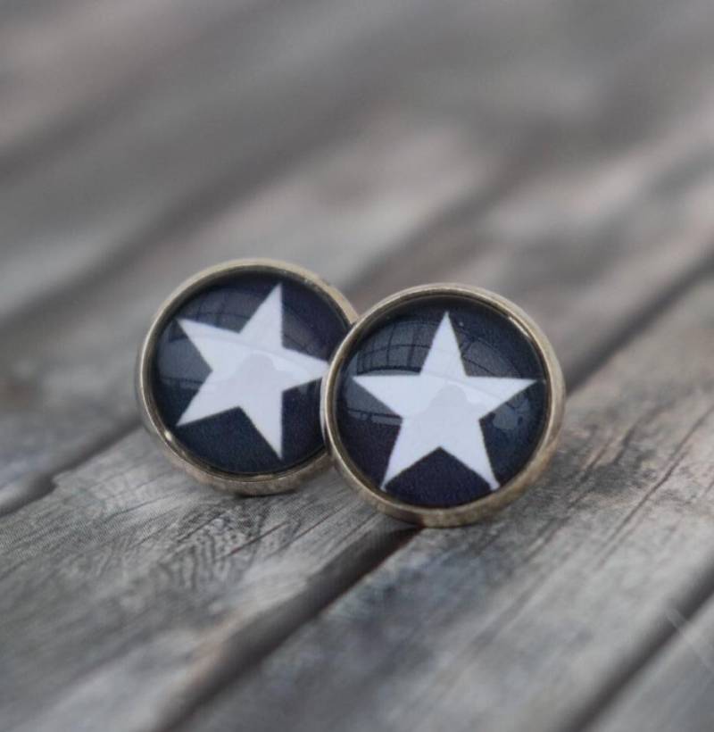 Ohrstecker/Ohrringe Ohrschmuck Sternohrringe "Weißer Stern in Grau' von TiefseeKirsche