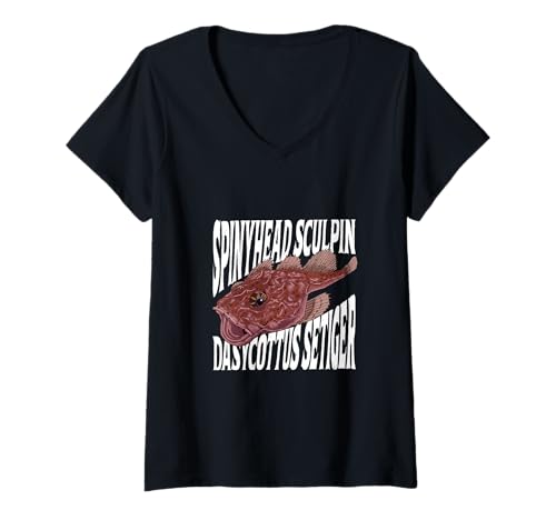 Damen Tiefsee Monster - Tiefsee-Stachelkopf T-Shirt mit V-Ausschnitt Damen Tiefsee Monster - Tiefsee-Stachelkopf T-Shirt mit V-Ausschnitt von Tiefseefisch Designs
