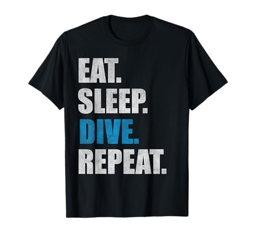 Tiefseetaucher Geschenke Eat Sleep Dive Repeat Taucher T-Shirt Schwarz S Klassisch geschnitten Kurzarm Rundhals-Ausschnitt Herren Männer Tauchen Sport T-Shirt von Tiefseetaucher Geschenke