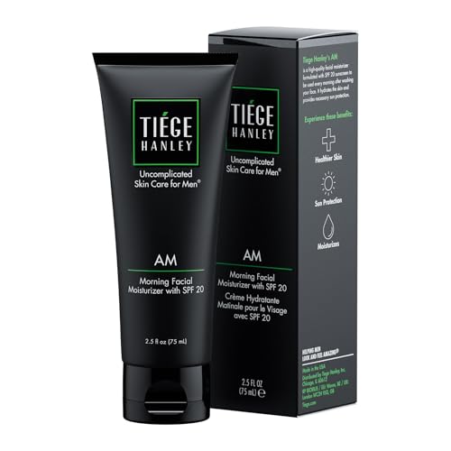 Tiege Hanley Morning Facial Moisturizer for Men (AM) | Lightweight, Hydrating & Safe for Sensitive Skin | Smoother & Softer Skin | SPF 20 Face Lotion | Contains Calendula & Plantain | 2.5 Ounce von Tiege Hanley
