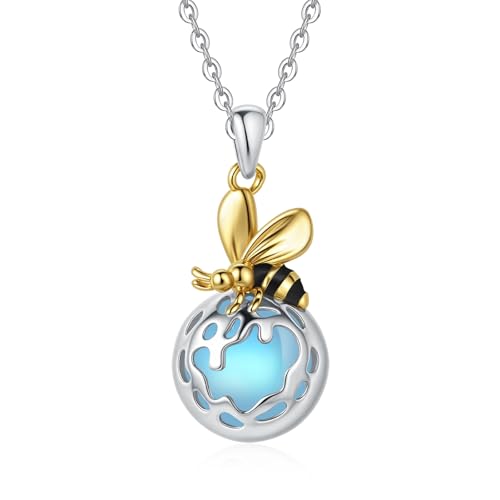 Bienen Kette Sterling Silber Tier Wabe Mondstein Anhänger Schmuck Geburtstagsgeschenke für Damen Mutter Frau Freunde Tochter (Tier kette-biene kette) von Tiehuoxia