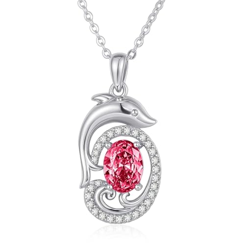 Delfin Kette Sterling Silber Rubin Juli Geburtsstein Anhänger Ozean Tierschmuck Geburtstagsgeschenke für Damen Delfin Kette Sterling Silber Rubin Juli Geburtsstein Anhänger Ozean Tierschmuck Geburtstagsgeschenke für Damen von Tiehuoxia